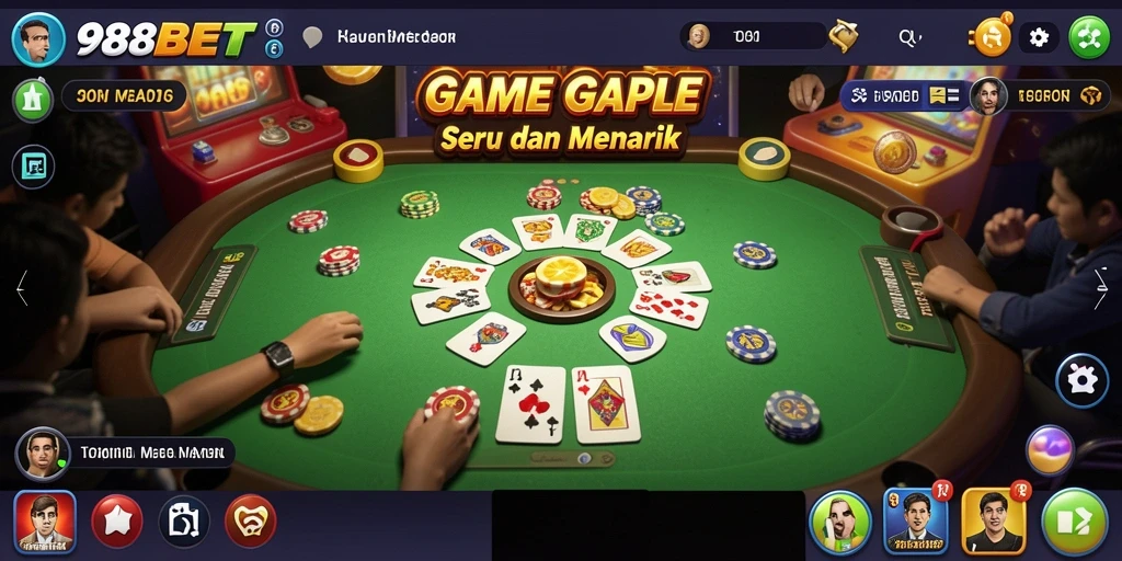 Screenshot gameplay 988BET menampilkan suasana seru saat bermain Gaple.