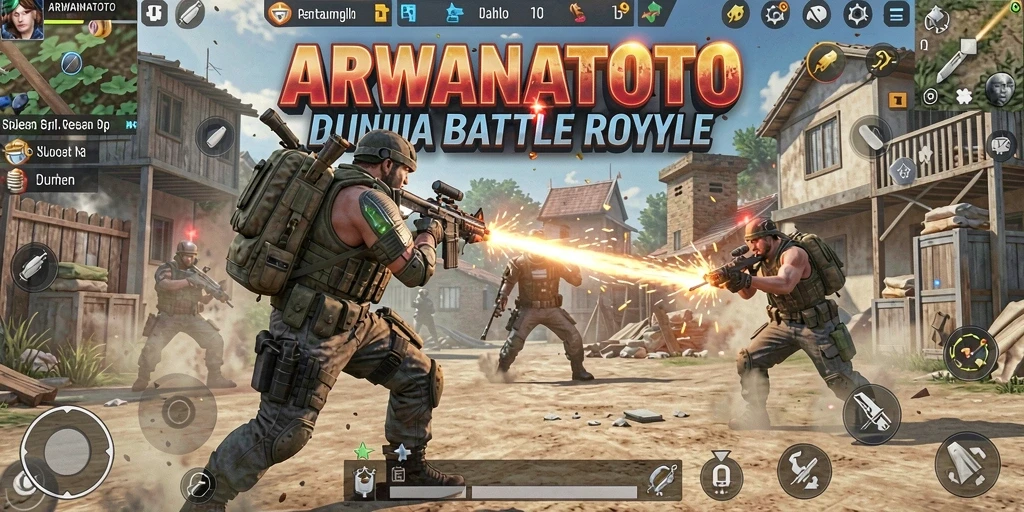 Screenshot ARWANATOTO menampilkan aksi bertarung Battle Royale yang mendebarkan.