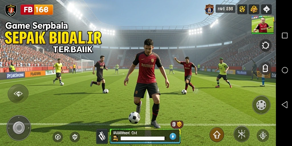 Tangkapan layar utama FB168 menampilkan aksi sepak bola yang mendebarkan.