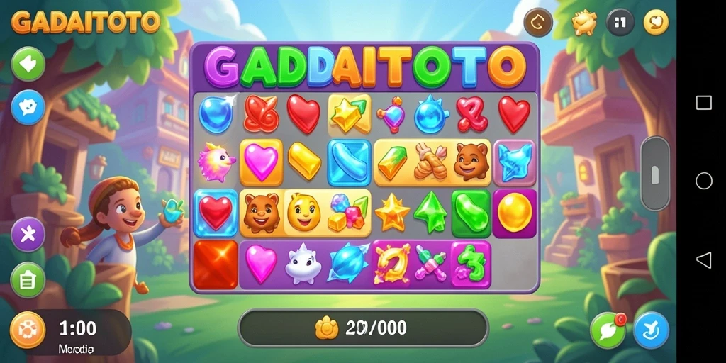 Screenshot GADAITOTO menampilkan gameplay seru dengan kombinasi item Match-3.