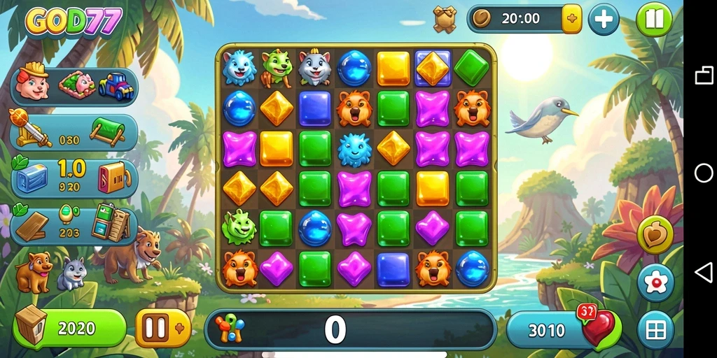 Tampilan gameplay menarik dari game Match-3 GOD77 yang penuh warna.