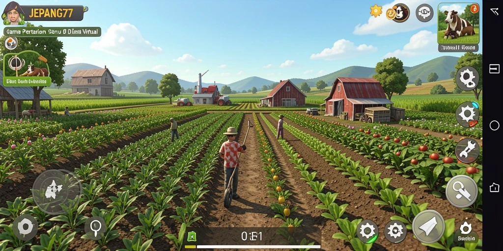 Tampilan gameplay JEPANG77 dengan suasana pertanian yang indah.