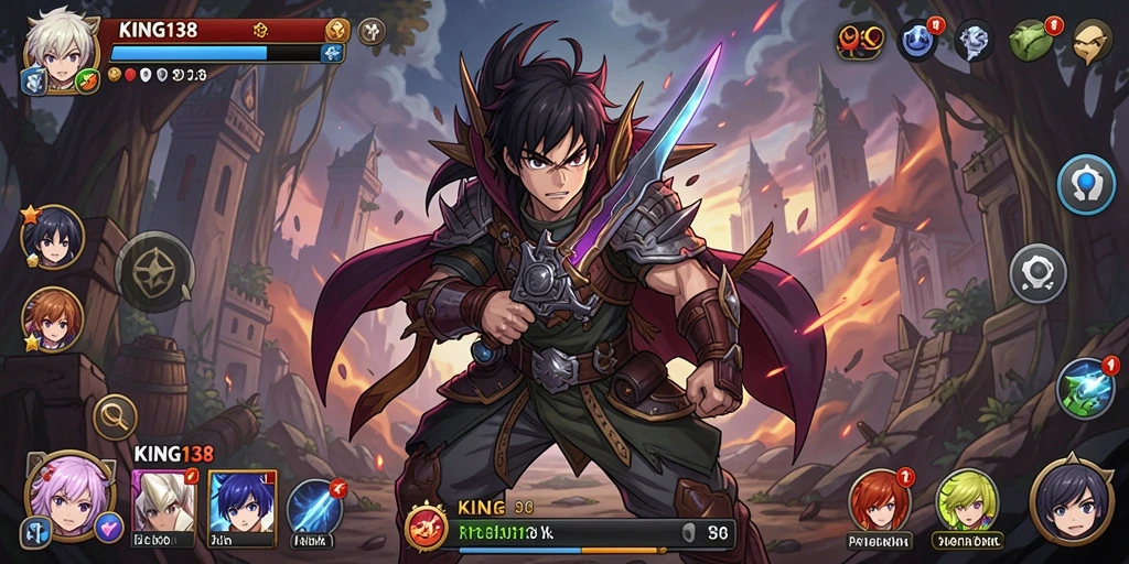 Tampilan gameplay KING138 yang penuh aksi dan karakter menarik.
