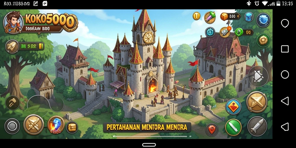 Screenshot dari gameplay KOKO5000 yang menampilkan menara dan musuh.