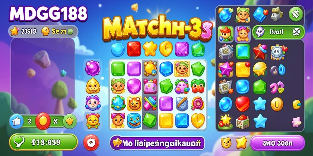 Screenshot permainan MDG188 menampilkan aksi seru dalam permainan Match-3.