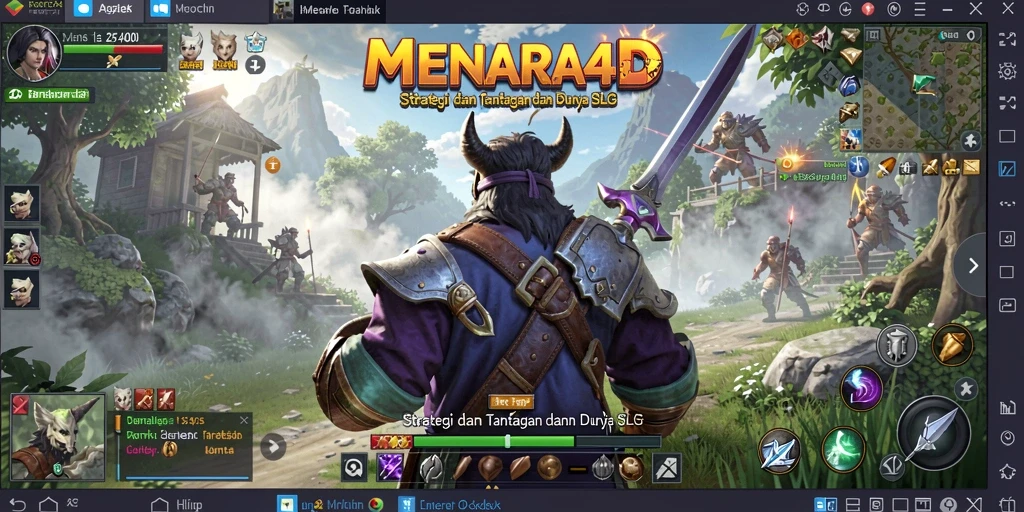 Tangkapan layar MENARA4D menampilkan pertempuran epik dan strategi mendalam.