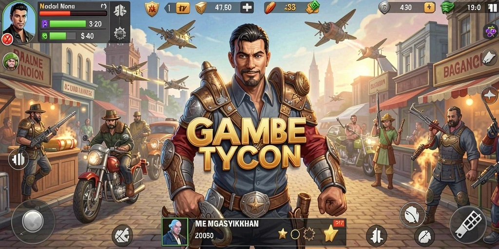 Screenshot gameplay PP7 menampilkan suasana bisnis yang dinamis.