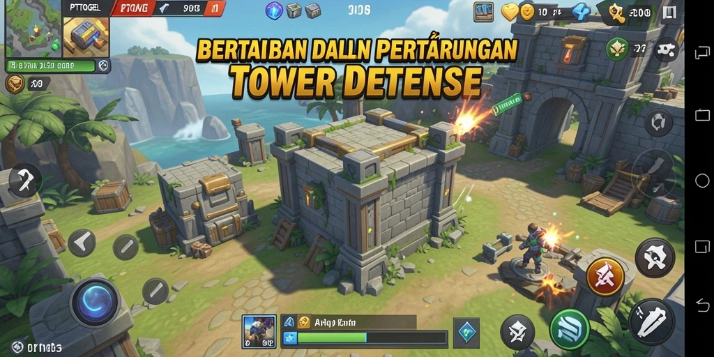 Screenshot permainan PTTOGEL menampilkan menara yang siap menghadapi serangan musuh.