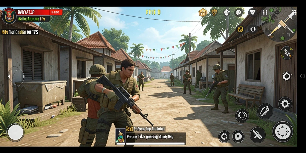 Tampilan gameplay menegangkan di RAKYATJP dengan aksi petualangan TPS.