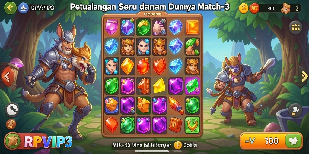 Tangkapan layar RPVIP3 menampilkan aksi seru permainan Match-3.