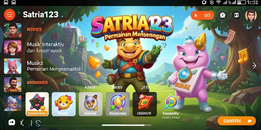Tampilan gameplay interaktif dari SATRIA123 dengan lagu-lagu populer.