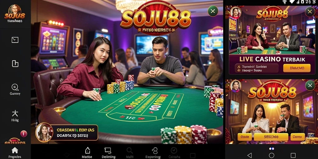 Tampilan gameplay SOJU88 dengan dealer langsung dan suasana kasino nyata.
