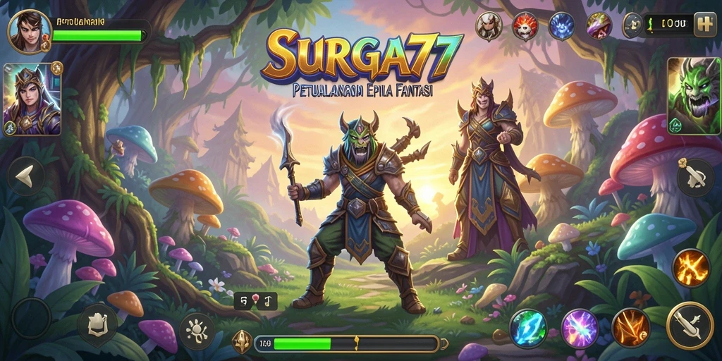 Screenshot gameplay <strong>SURGA77</strong> menampilkan petualangan seru di dunia fantasi.